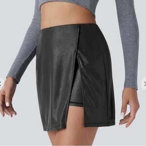 Halara NWT Faux Leather High Waisted Hem 2-in-1 Pocket Mini Skirt
